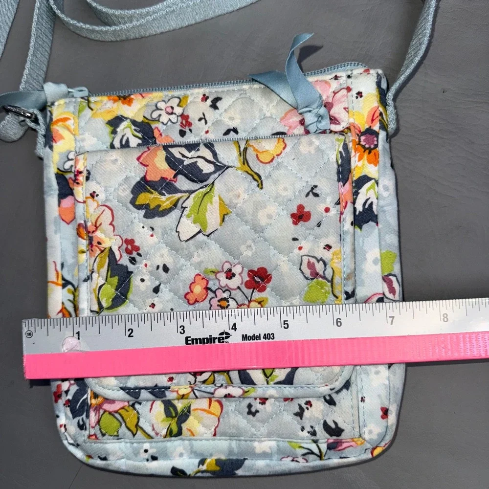 Vera Bradley Blue Floral Quilted Cotton Crossbody Bag Organizer Wallet Purse